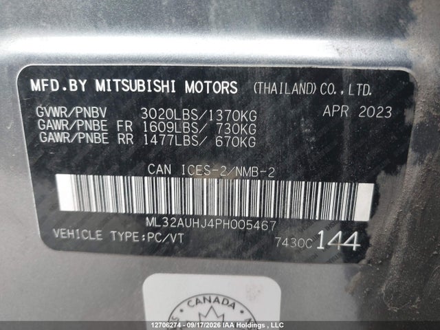 Продажа на аукционе авто 2023 Mitsubishi Mirage Es/se, vin: ML32AUHJ4PH005467, номер лота: 12706274