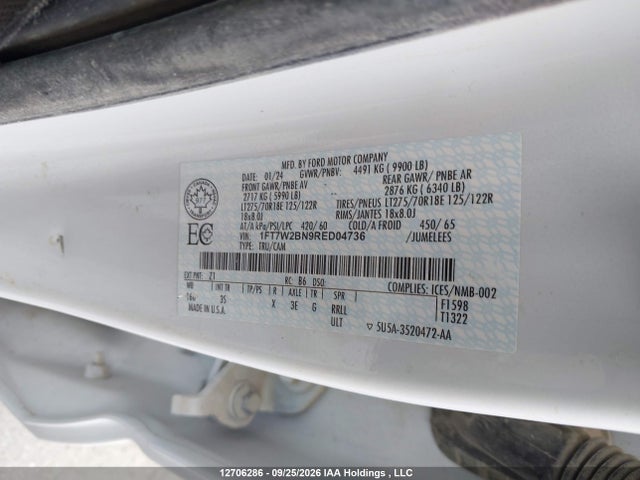 2024 Ford F250 Super Duty მანქანა იყიდება აუქციონზე, vin: 1FT7W2BN9RED04736, აუქციონის ნომერი: 12706286
