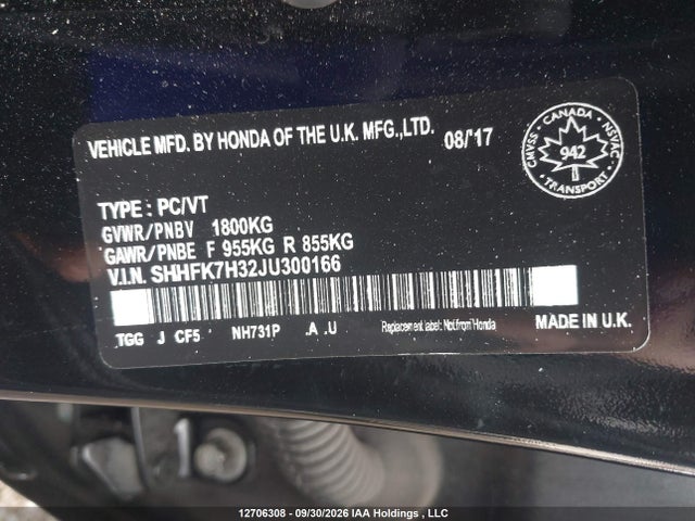 Aukcja sprzedaży 2018 Honda Civic Lx, vin: SHHFK7H32JU300166, numer aukcji: 12706308