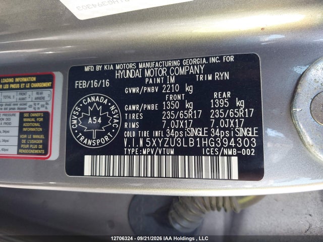 5XYZU3LB1HG394303 Hyundai SANTA FE SPORT