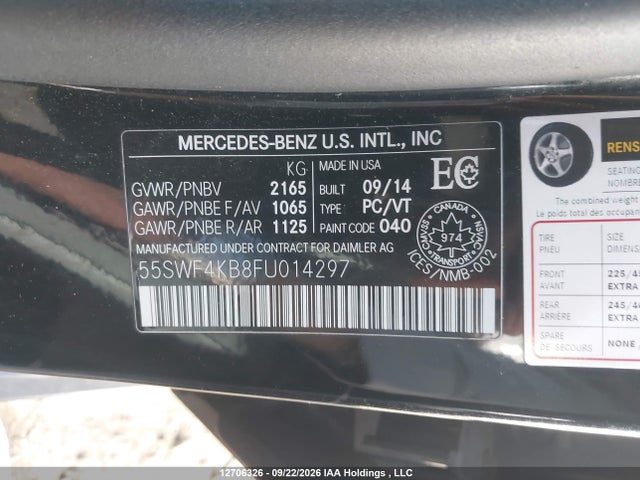 12706326 :رقم المزاد ، 55SWF4KB8FU014297 vin ، 2015 Mercedes-benz C 300 4matic مزاد بيع