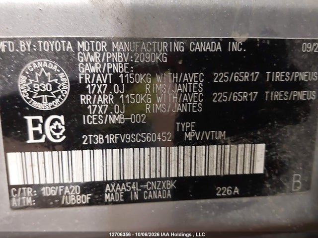 Aukcja sprzedaży 2025 Toyota Rav4 Le, vin: 2T3B1RFV9SC560452, numer aukcji: 12706356