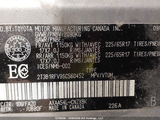 Aukcja sprzedaży 2025 Toyota Rav4 Le, vin: 2T3B1RFV9SC560452, numer aukcji: 12706356