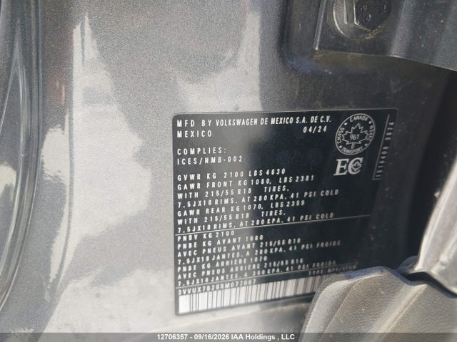12706357 :رقم المزاد ، 3VVUX7B28RM077067 vin ، 2024 Volkswagen Taos Se مزاد بيع