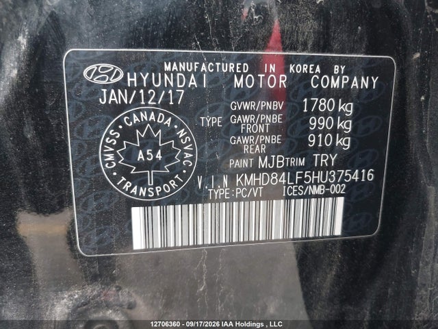 Продажа на аукционе авто 2017 Hyundai Elantra Gl, vin: KMHD84LF5HU375416, номер лота: 12706360