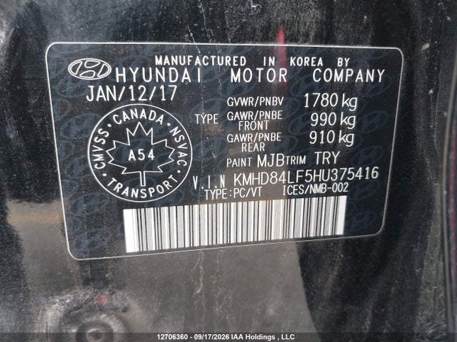 Продажа на аукционе авто 2017 Hyundai Elantra Gl, vin: KMHD84LF5HU375416, номер лота: 12706360