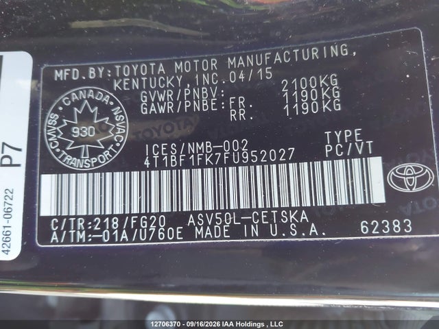 4T1BF1FK7FU952027 Toyota Camry Le/xle/se/xse