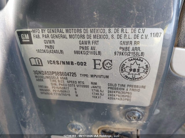 Продаж на аукціоні авто 2008 Chevrolet Hhr Lt, vin: 3GNDA53P58S604725, номер лоту: 12706383