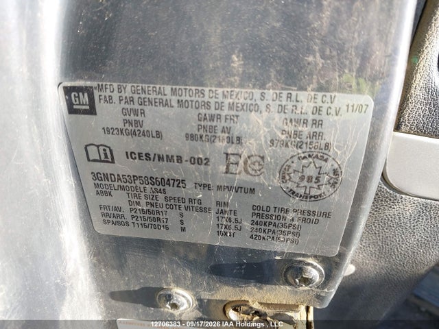 Продаж на аукціоні авто 2008 Chevrolet Hhr Lt, vin: 3GNDA53P58S604725, номер лоту: 12706383