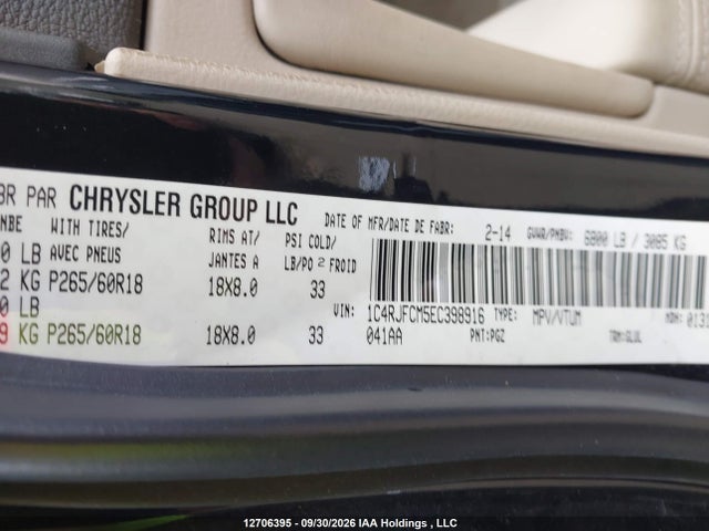 Продаж на аукціоні авто 2014 Jeep Grand Cherokee Overland, vin: 1C4RJFCM5EC398916, номер лоту: 12706395