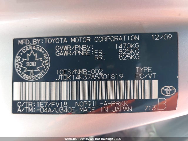 Продажа на аукционе авто 2010 Toyota Yaris, vin: JTDKT4K37A5301819, номер лота: 12706400