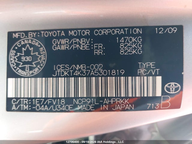 Продажа на аукционе авто 2010 Toyota Yaris, vin: JTDKT4K37A5301819, номер лота: 12706400