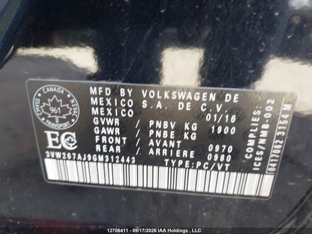 Auction sale of the 2016 Volkswagen Jetta 1.4 Tsi Trendline/1.4 Tsi Trendline+, vin: 3VW267AJ9GM312443, lot number: 12706411