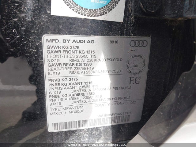 Aukcja sprzedaży 2018 Audi Q5 Premium Plus, vin: WA1BNAFY8J2241981, numer aukcji: 12706415