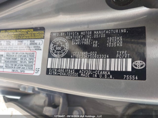 12706457 :رقم المزاد ، 4T1BE32K75U603324 vin ، 2005 Toyota Camry Le/se مزاد بيع