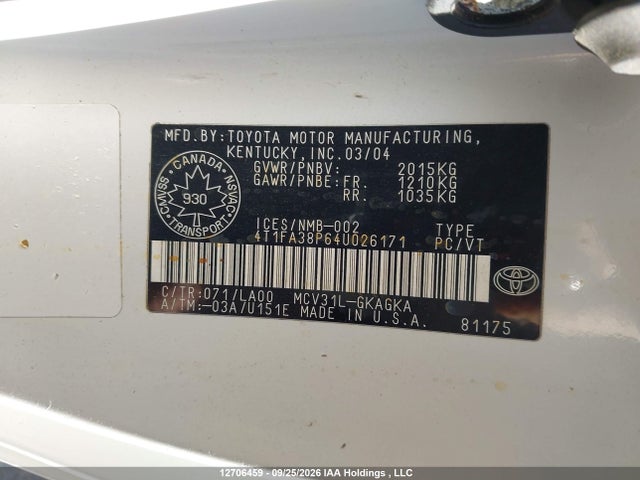 Продажа на аукционе авто 2004 Toyota Camry Solara Se/sle, vin: 4T1FA38P64U026171, номер лота: 12706459