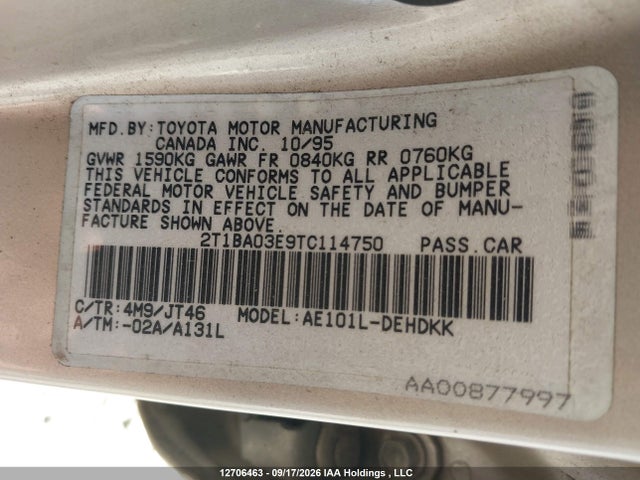 Aukcja sprzedaży 1996 Toyota Corolla, vin: 2T1BA03E9TC114750, numer aukcji: 12706463