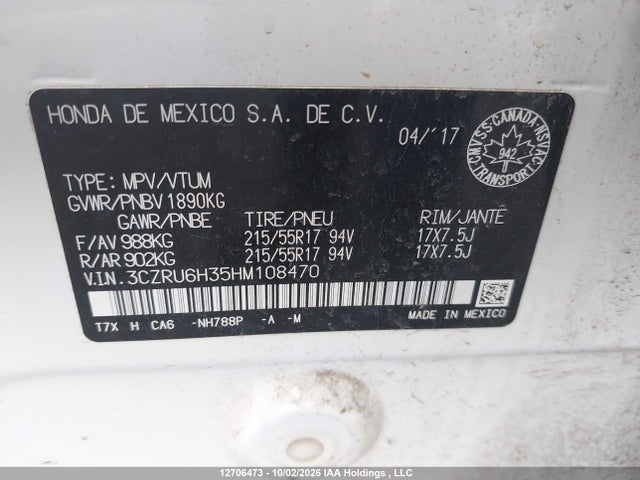 Honda HR-V LX 2017 3CZRU6H35HM108470 Image 19