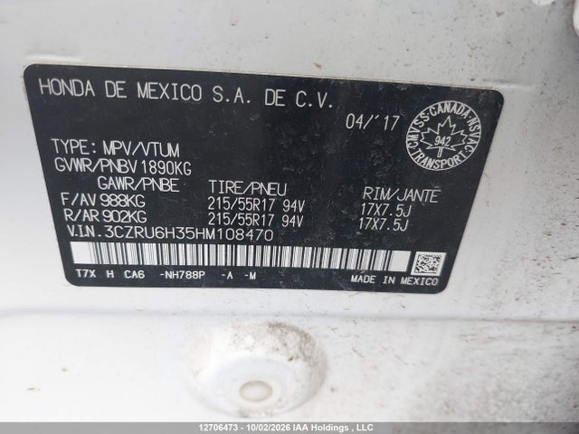 Honda HR-V LX 2017 3CZRU6H35HM108470 Image 9