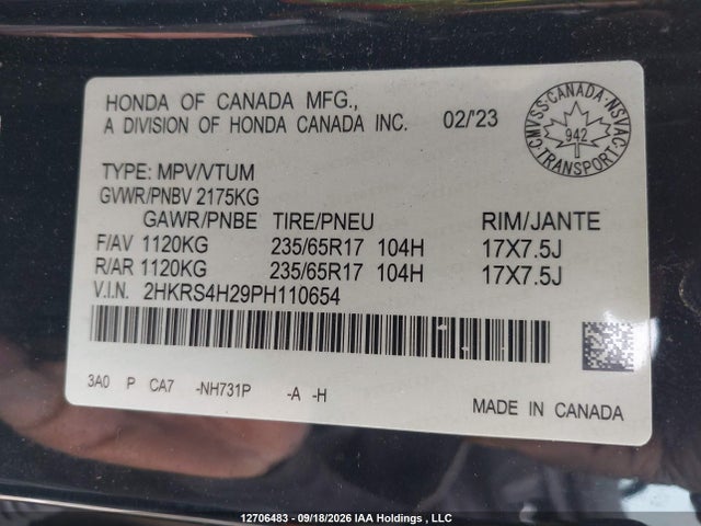 Honda CR-V LX 2023 2HKRS4H29PH110654 Image 9