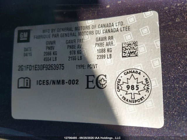 Продаж на аукціоні авто 2015 Chevrolet Camaro 1lt, vin: 2G1FD1E30F9263975, номер лоту: 12706485