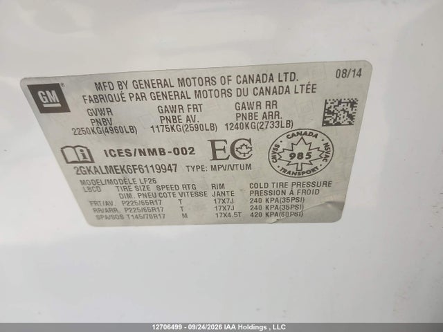 2GKALMEK6F6119947 GMC Terrain Sle
