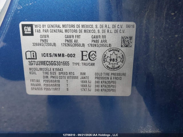 GMC Sierra K1500 Sle 2016 3GTU2MEC5GG301665 Image 9