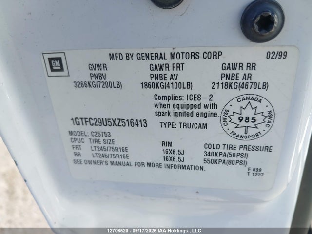Aukcja sprzedaży 1999 Gmc New Sierra C2500, vin: 1GTFC29U5XZ516413, numer aukcji: 12706520