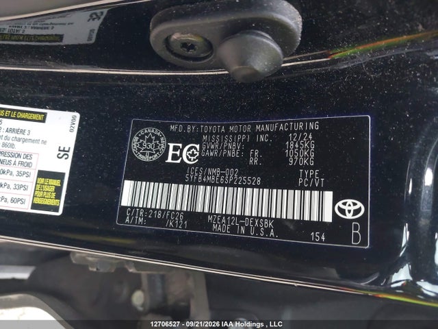 2025 Toyota Corolla Se მანქანა იყიდება აუქციონზე, vin: 5YFB4MBE6SP225528, აუქციონის ნომერი: 12706527