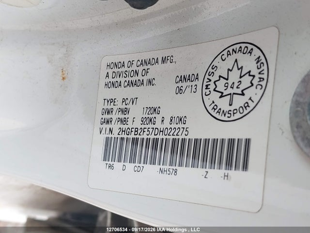Продаж на аукціоні авто 2013 Honda Civic Ex 4dr, vin: 2HGFB2F57DH022275, номер лоту: 12706534
