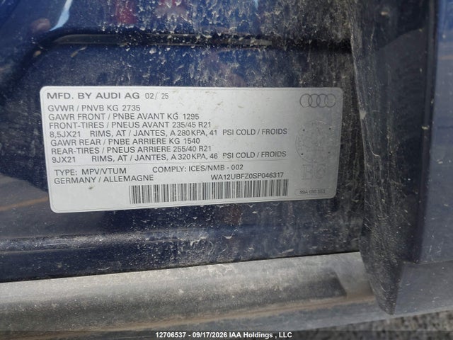 Aukcja sprzedaży 2025 Audi Q4 E-tron, vin: WA12UBFZ0SP046317, numer aukcji: 12706537