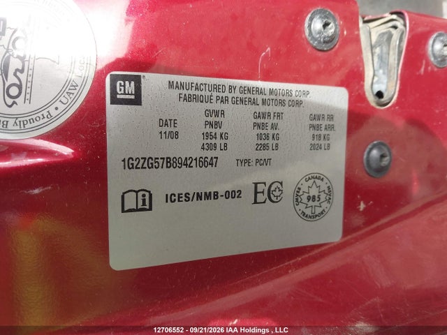 Aukcja sprzedaży 2009 Pontiac G6 New Se, vin: 1G2ZG57B894216647, numer aukcji: 12706552