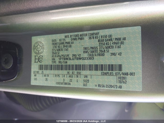 Продаж на аукціоні авто 2025 Ford F-150 Lightning, vin: 1FT6W3LU7SWG23303, номер лоту: 12706558