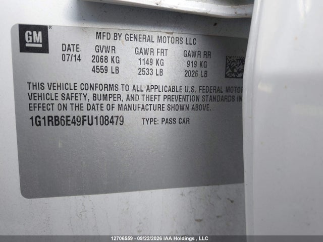 Продаж на аукціоні авто 2015 Chevrolet Volt, vin: 1G1RB6E49FU108479, номер лоту: 12706559