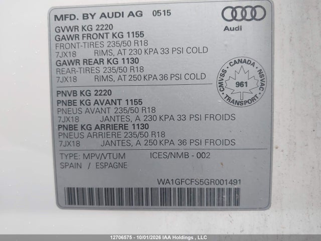 Aukcja sprzedaży 2016 Audi Q3 2.0t Technik, vin: WA1GFCFS5GR001491, numer aukcji: 12706575