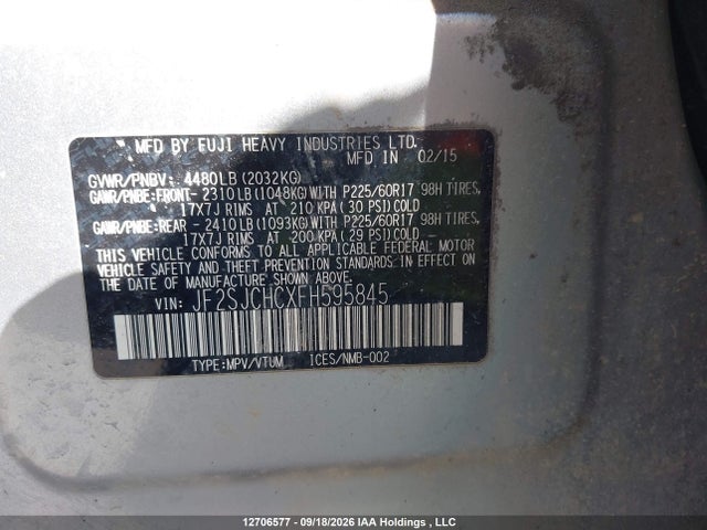 Продаж на аукціоні авто 2015 Subaru Forester 2.5i Limited, vin: JF2SJCHCXFH595845, номер лоту: 12706577