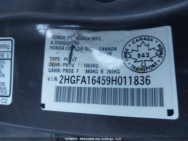 Продаж на аукціоні авто 2009 Honda Civic Dx-g, vin: 2HGFA16459H011836, номер лоту: 12706578