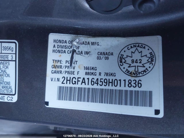 Продаж на аукціоні авто 2009 Honda Civic Dx-g, vin: 2HGFA16459H011836, номер лоту: 12706578