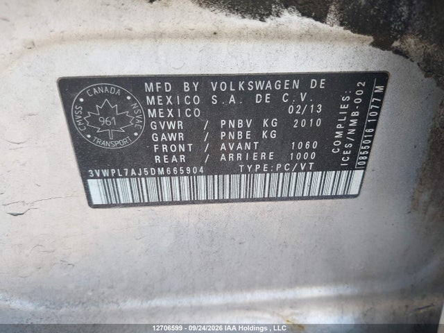 Aukcja sprzedaży 2013 Volkswagen Jetta Tdi, vin: 3VWPL7AJ5DM665904, numer aukcji: 12706599