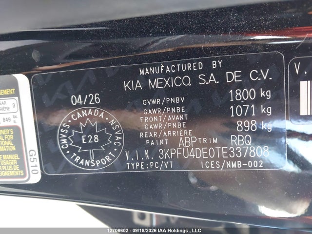 12706602 :رقم المزاد ، 3KPFU4DE0TE337808 vin ، 2026 Kia K4 Ex مزاد بيع