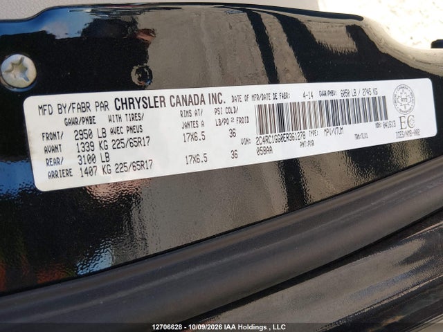 Auction sale of the 2014 Chrysler Town & Country Limited, vin: 2C4RC1GG0ER361278, lot number: 12706628