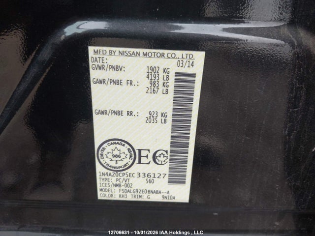 Aukcja sprzedaży 2014 Nissan Leaf, vin: 1N4AZ0CP5EC336127, numer aukcji: 12706631