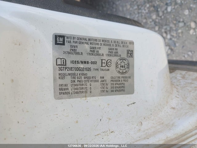 Продаж на аукціоні авто 2013 Gmc Sierra 1500 Sle, vin: 3GTP2VE70DG331626, номер лоту: 12706636