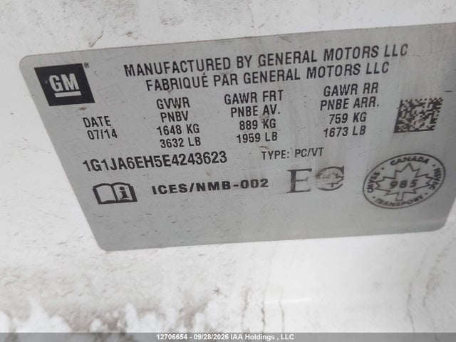 Продажа на аукционе авто 2014 Chevrolet Sonic Ls, vin: 1G1JA6EH5E4243623, номер лота: 12706654