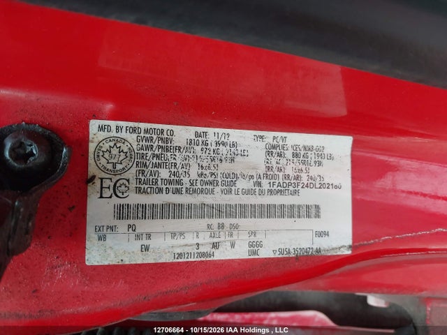 2013 Ford Focus Se მანქანა იყიდება აუქციონზე, vin: 1FADP3F24DL202180, აუქციონის ნომერი: 12706664