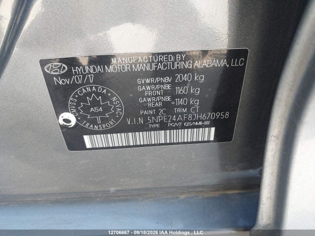 12706667 :رقم المزاد ، 5NPE24AF8JH670958 vin ، 2018 Hyundai Sonata Se مزاد بيع