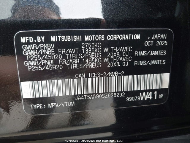 Aukcja sprzedaży 2025 Mitsubishi Outlander Phev Gt S-awc/noir S-awc, vin: JA4T5WA90SZ628292, numer aukcji: 12706669