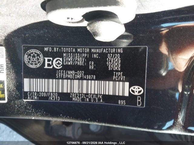 12706676 :رقم المزاد ، 5YFBPMBE0MP149878 vin ، 2021 Toyota Corolla Le مزاد بيع