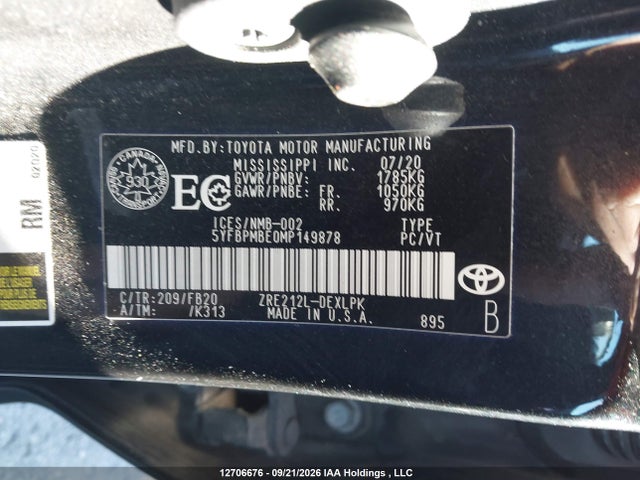 12706676 :رقم المزاد ، 5YFBPMBE0MP149878 vin ، 2021 Toyota Corolla Le مزاد بيع