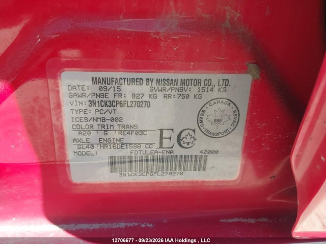 Продаж на аукціоні авто 2015 Nissan Micra, vin: 3N1CK3CP6FL270270, номер лоту: 12706677